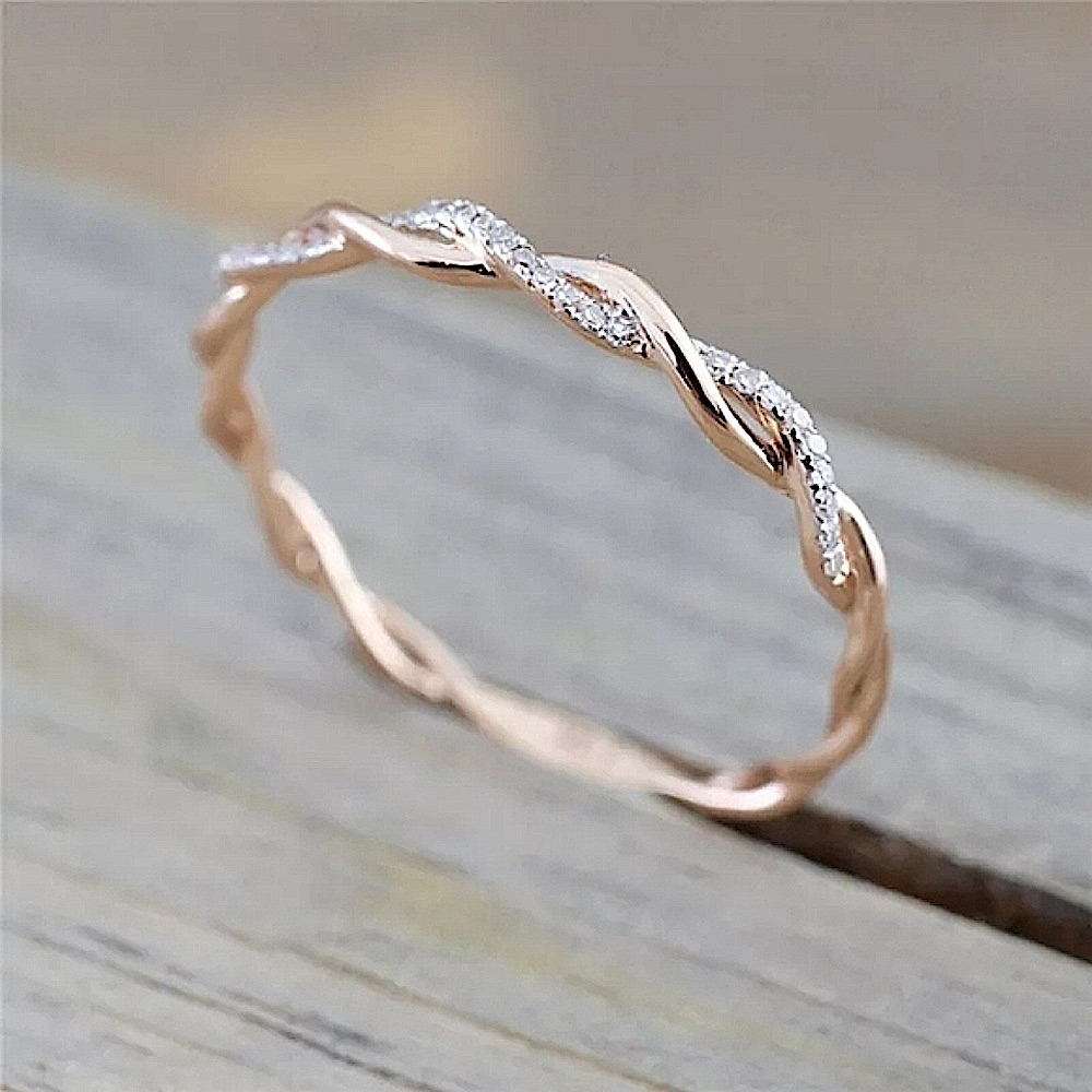 18k Rose Gold Vermeil Diamond Wedding Band, Size 5-8